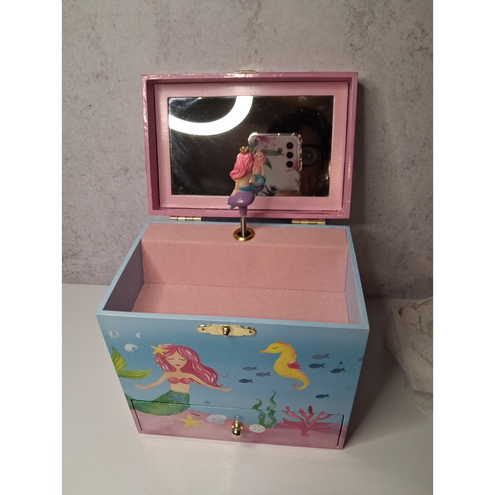 Wooden Musical Jewelry Box,Jewel Keeper Mermaid Design withUnderwater Theme - Picture 4 of 7